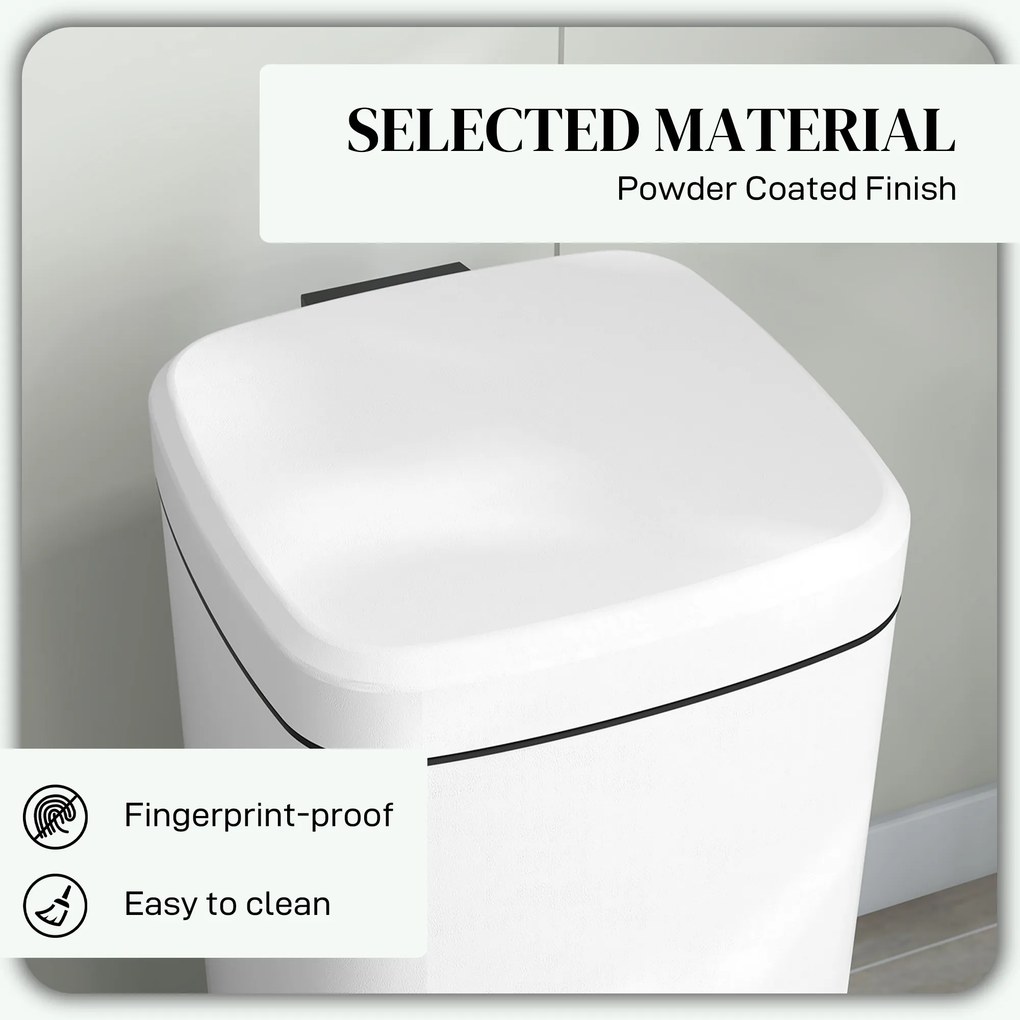 HOMCOM Kosz na śmieci 30L, pokrywa Soft-Close, odporny na odciski, pedał, Metal/Tworzywo sztuczne, 28x35x63,5 cm, Biały