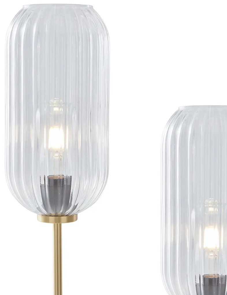 Lampa stojąca w stylu art deco mosiądz z przezroczystym szkłem 2-światła - Rid ArtDeco Oswietlenie wewnetrzne