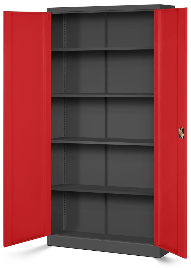 Zestaw 4x szafa biurowa metalowa na akta antracytowo-czerwona, 900x1950x400 mm: JAN H