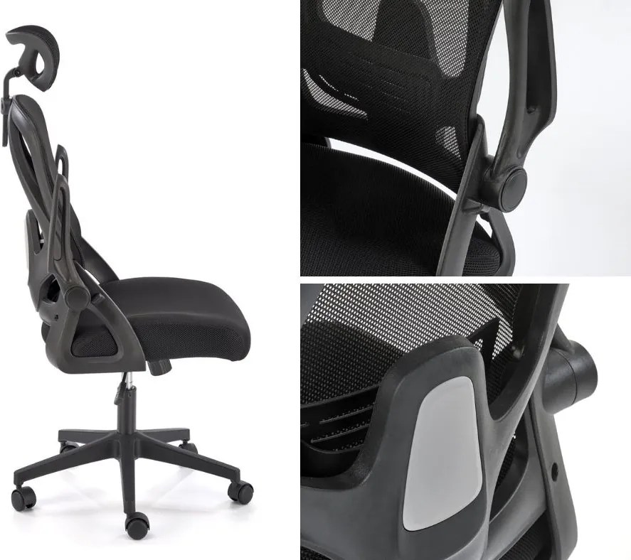 Fotel biurowy z oparciem i zagłówkiem z siatki Negro Halmar