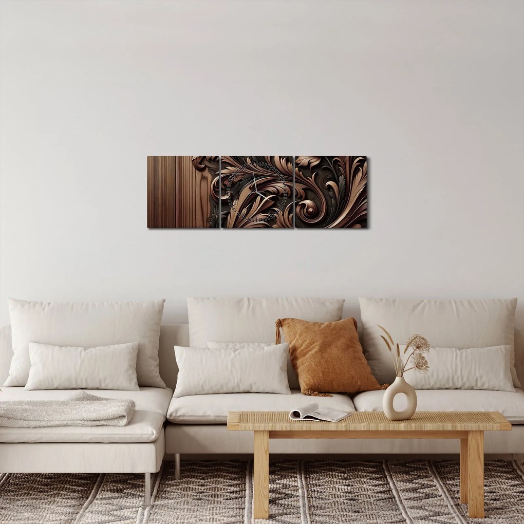 Obraz - Wzór z drewna (z zegarem) (90x30 cm)