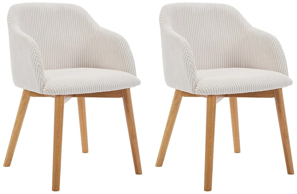 Zestaw 2 krzeseł z podłokietnikami ze sztruksu i drewna kauczukowego - Kremowy - JELISA