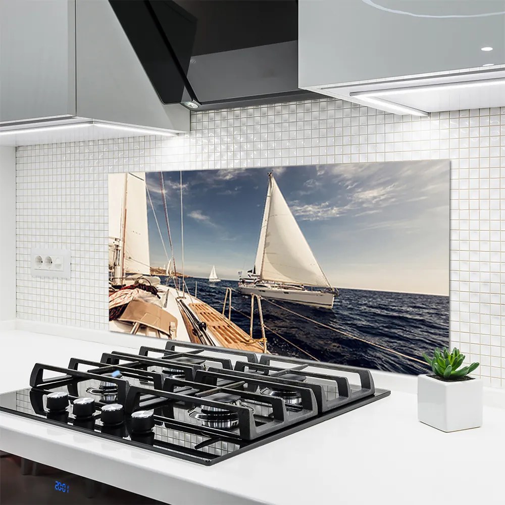 Panel nad blat kuchenny Kolorowe Łodzie Na Morskiej Głębi