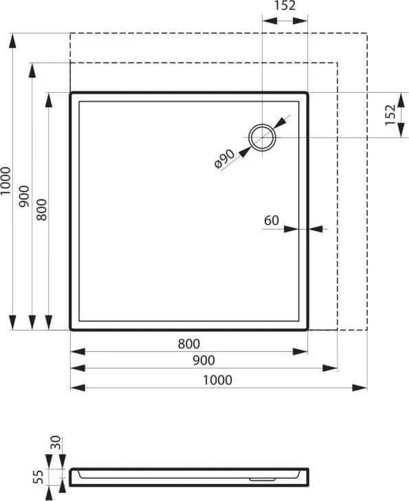 Brodzik kwadratowy 90x90x5 PRIMERO
