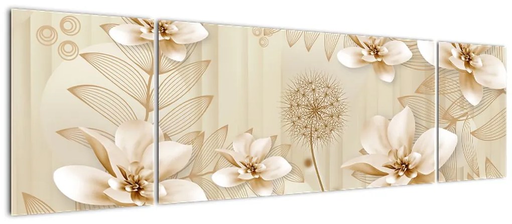 Obraz - Kompozycja złotych kwiatów (170x50 cm)