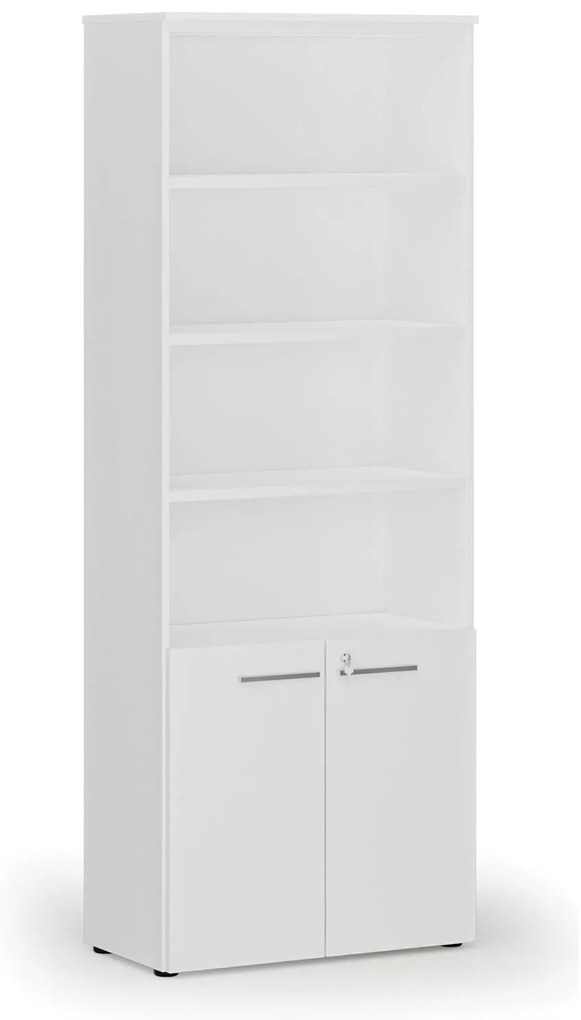 Szafa biurowa kombinowana PRIMO WHITE, drzwi na 2 poziomach, 800 x 420 x 2128 mm, biała