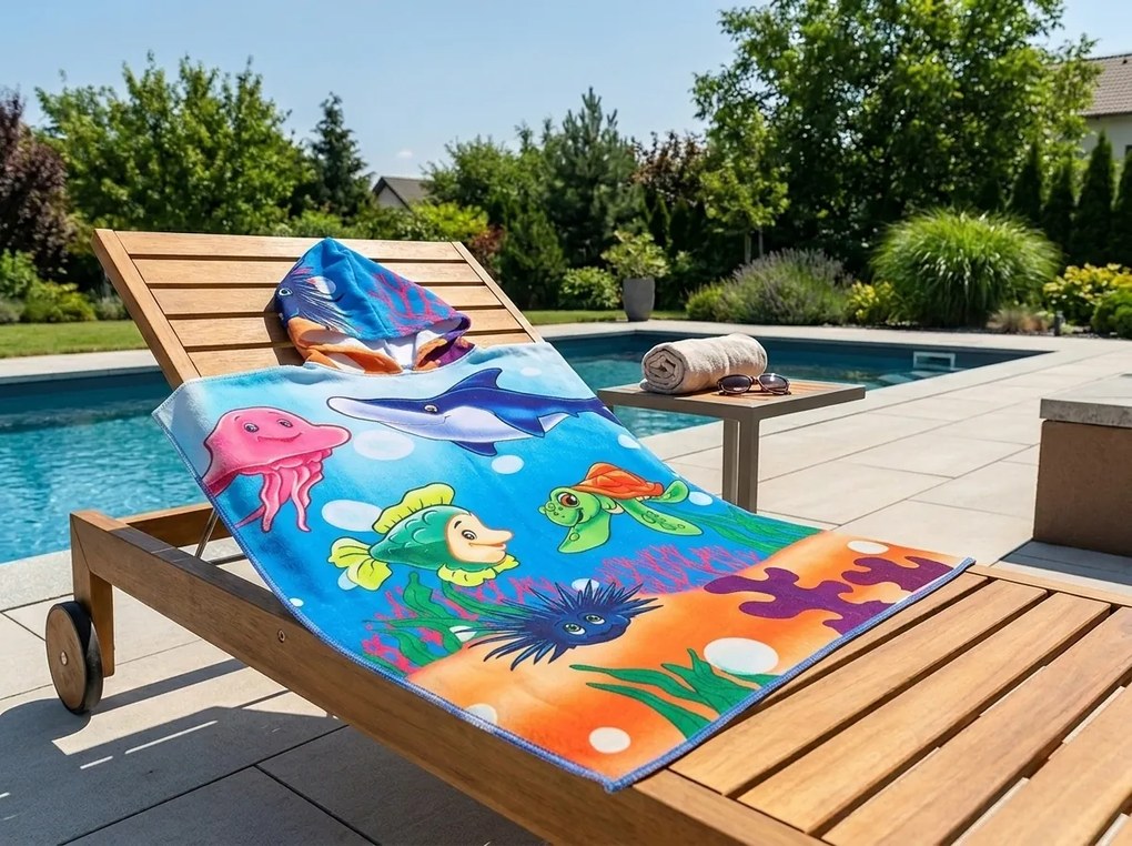 Dzieci poncho SEA WORLD kolorowe Rozmiar: 60 x 120 cm