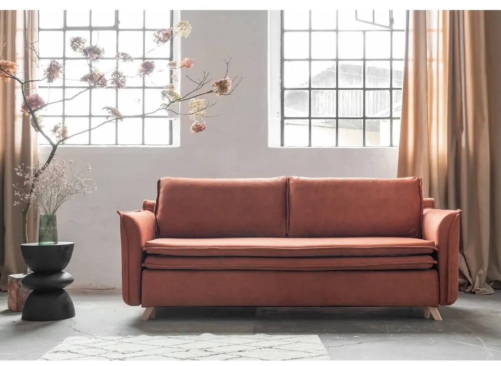 Ceglasta aksamitna rozkładana sofa 225 cm Charming Charlie – Miuform