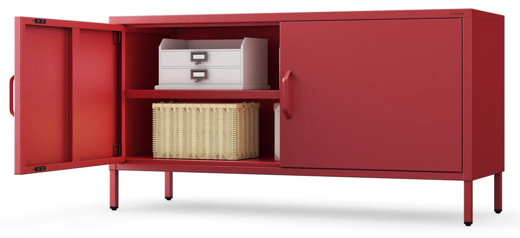 Szafka RTV metalowa na nóżkach czerwona, 1150x595x400 mm: ROSA Modern