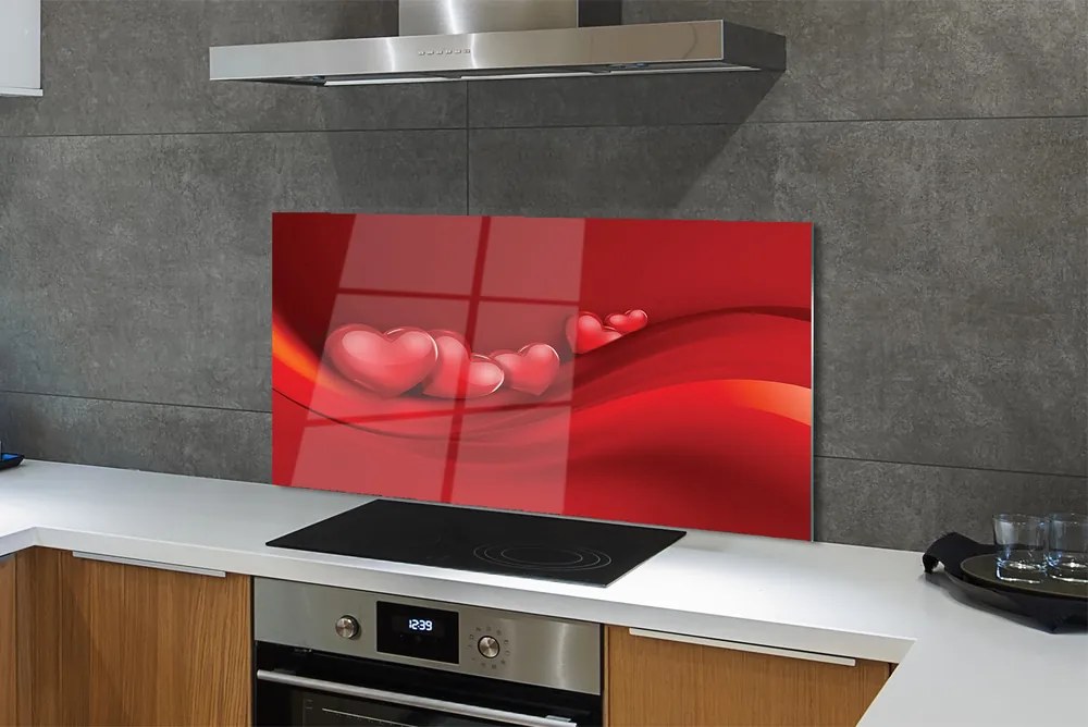 Panel szklany do Kuchni Czerwone Serca na Tle
