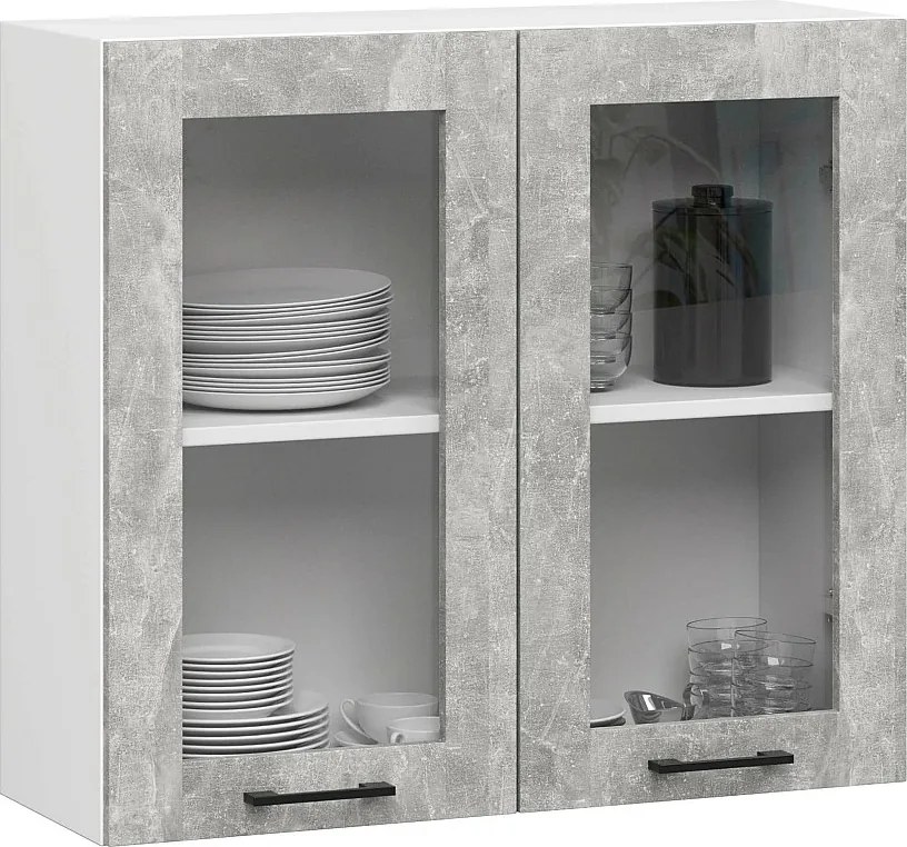 Szafka kuchenna wisząca witryna AKORD OLIWIA W80 H720 Biała 80 cm 2 drzwi kolor Beton mat 2 półki 80x30,5x72 cm