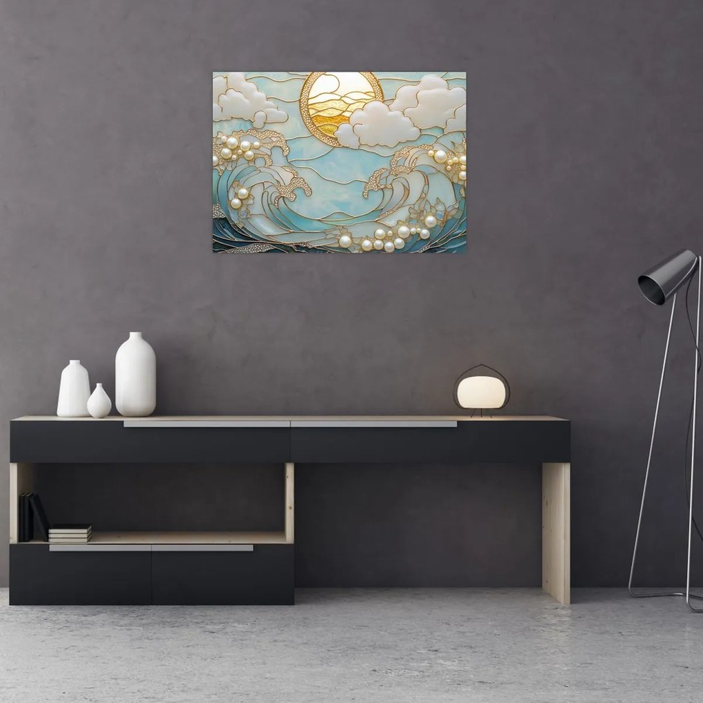 Obraz na szkle - 3D perły w oceanie (70x50 cm)