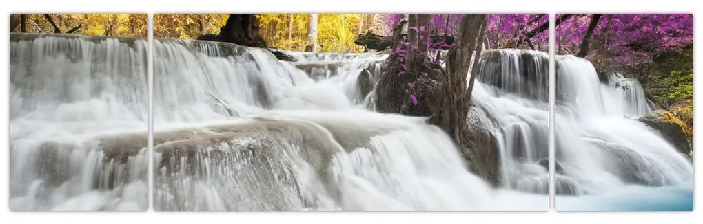 Obraz wodospadu Erawan w lesie (170x50 cm)