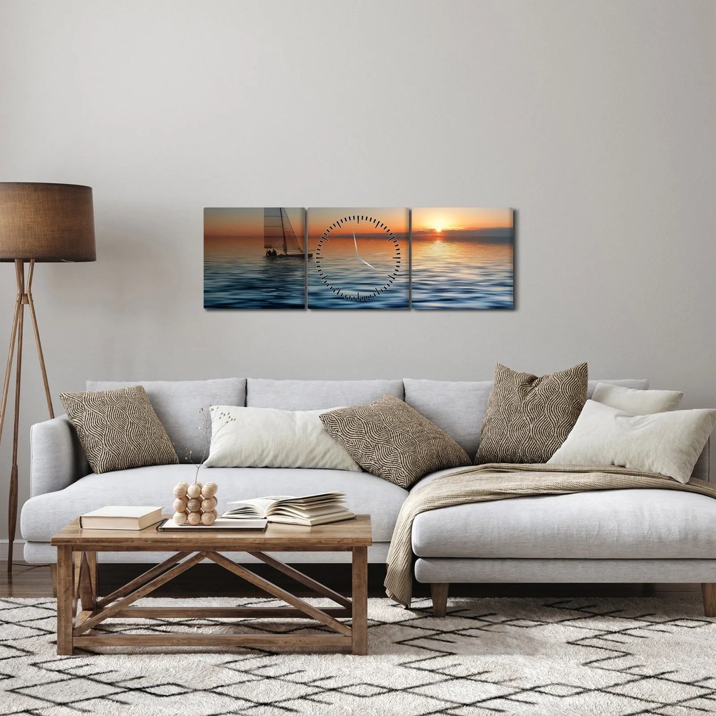Obraz - Żaglówki na morzu (z zegarem) (90x30 cm)