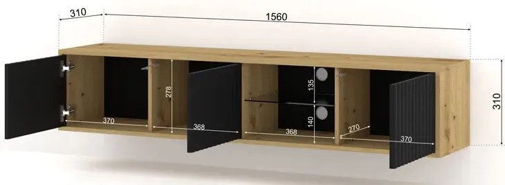 Frezowana Ścienna Czarny Szafka Rtv Dąb Artisan + T2-P28