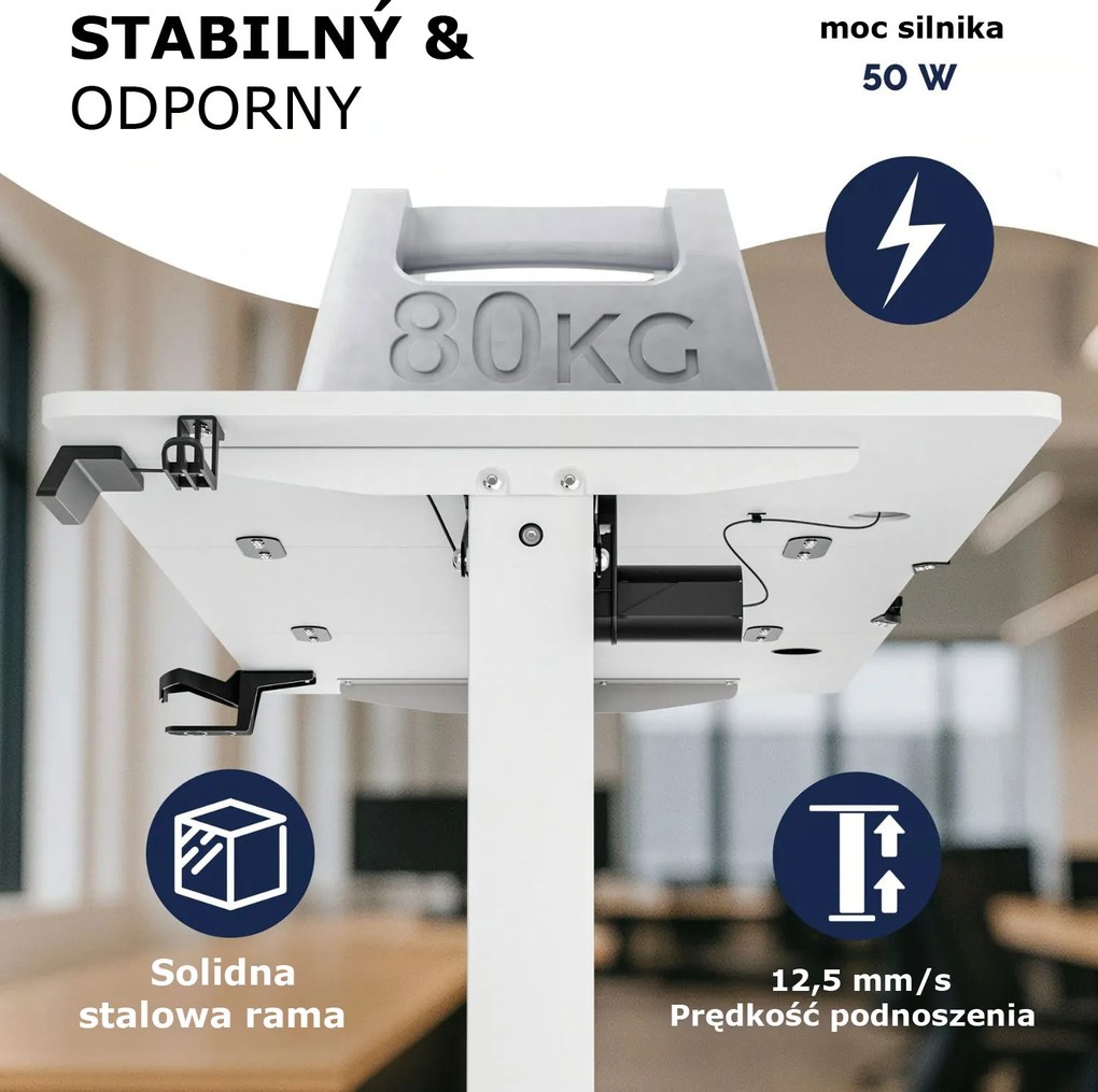 Regulowane biurko biurowe FLEXI, 140x60x72–117cm, białe Casaria