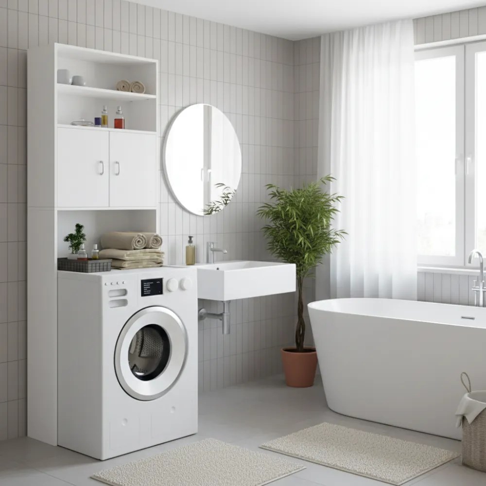 Wysoka szafka nad pralkę SILKE, 185×63×20cm, biała Casaria