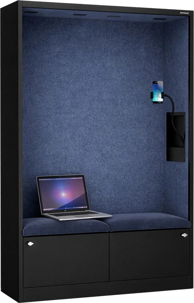 Szafa akustyczna do biura i szkoły Sally MentalBox, 115 x 40 x 185 cm, czarny/granatowy