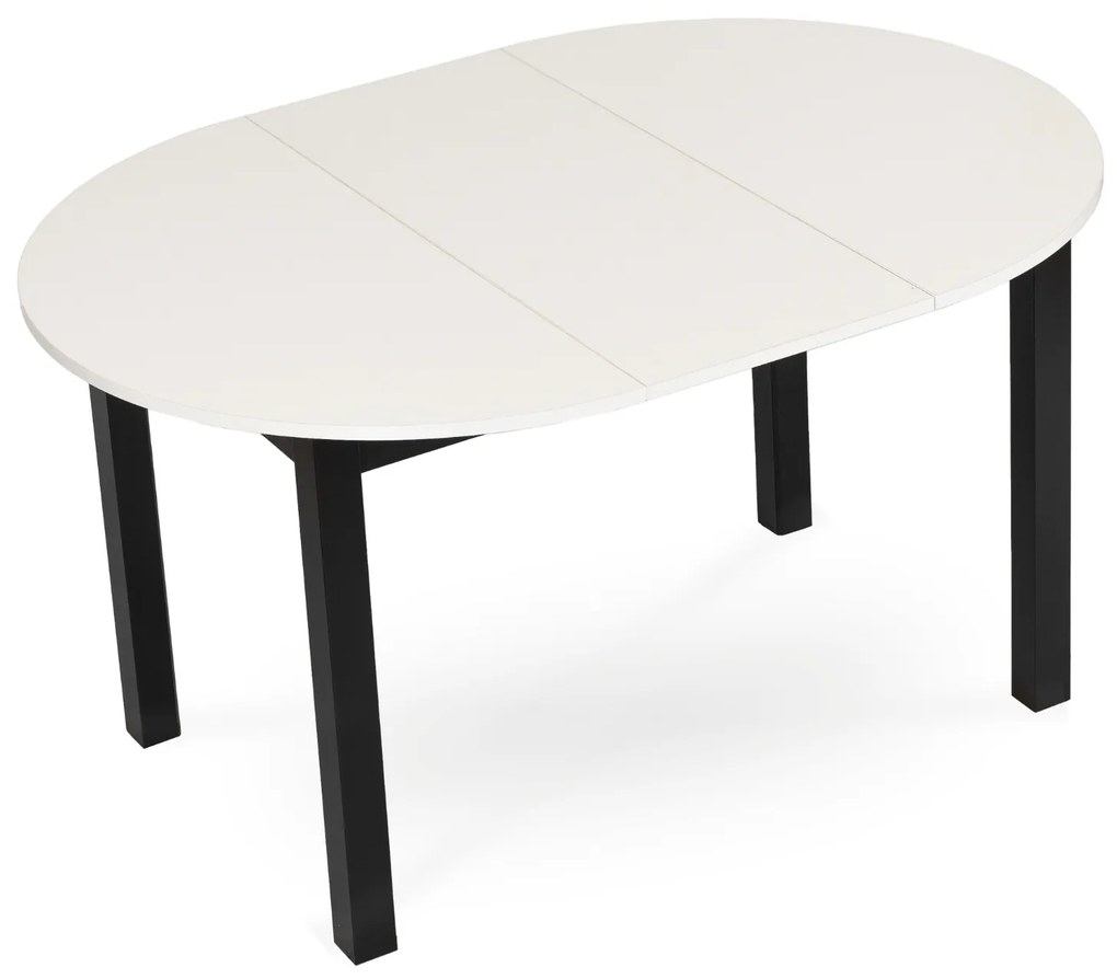 Zestaw Stół Okrągły Rozkładany HARRY 102-142 cm Biały/Czarny i 4 Krzesła Tapicerowane do Jadalni PERU Bordowe Welurowe Loft