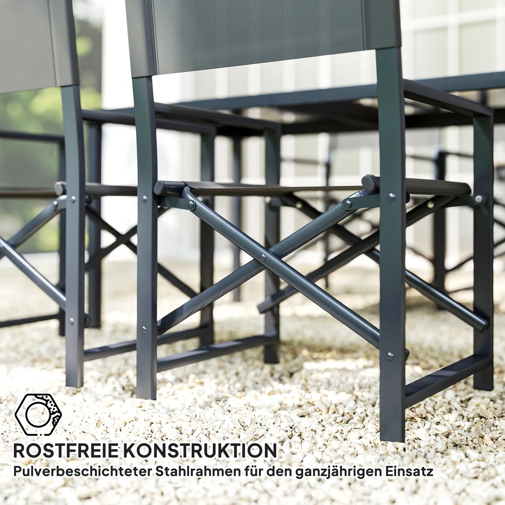 Zestaw mebli jadalnianych Outsunny 5-częściowy ze stali dla 4 osób, stół ze szklanym blatem i 4 składane krzesła, Szary