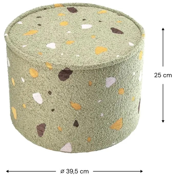 Zielony puf dziecięcy z materiału bouclé/z tkaniny szenilowej Terrazzo – Wigiwama