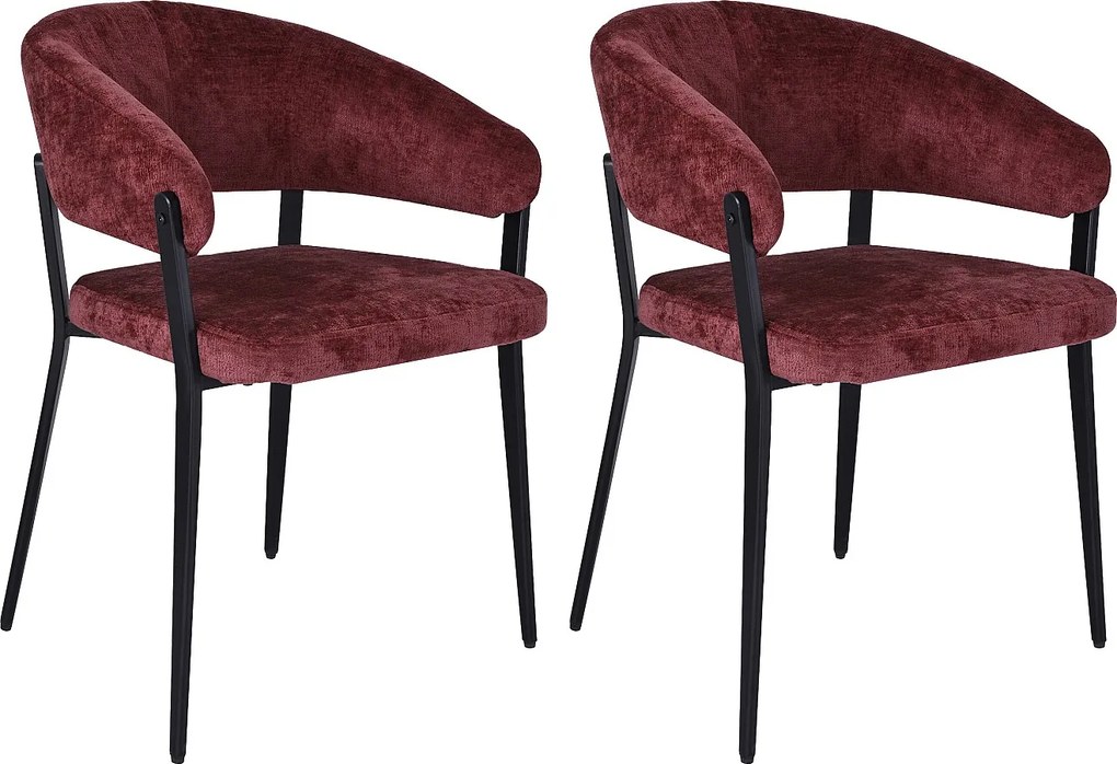 Zestaw 2 krzeseł z podłokietnikami z teksturowanej tkaniny i czarnego metalu - Bordowy - AVRELA
