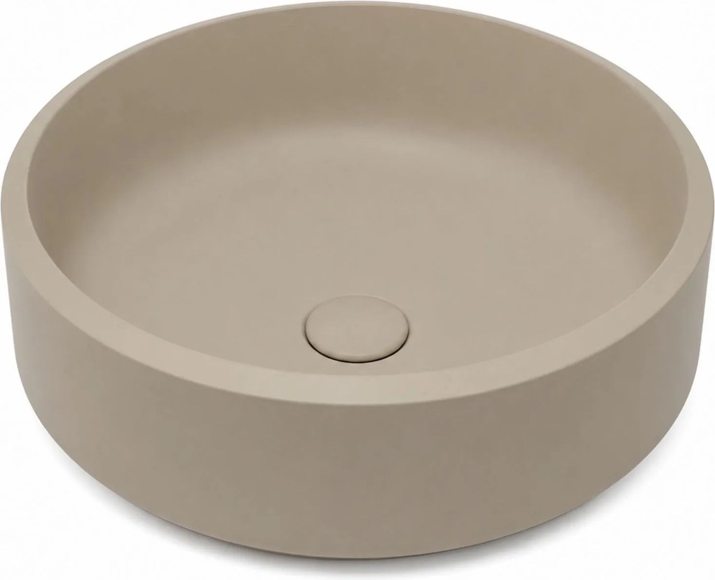 Massi Umywalka z konglomeratu nablatowa okrągła beżowa matowa 40 cm RONA Beige Matt