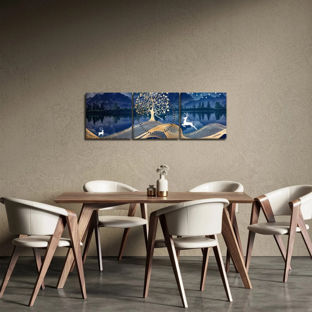 Obraz jelenia w pełni księżyca (z zegarem) (90x30 cm)