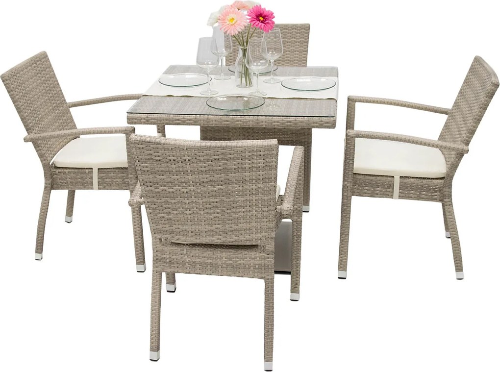 Zestaw rattanowy ogrodowy GINA 1+4 (szaro-beżowy)