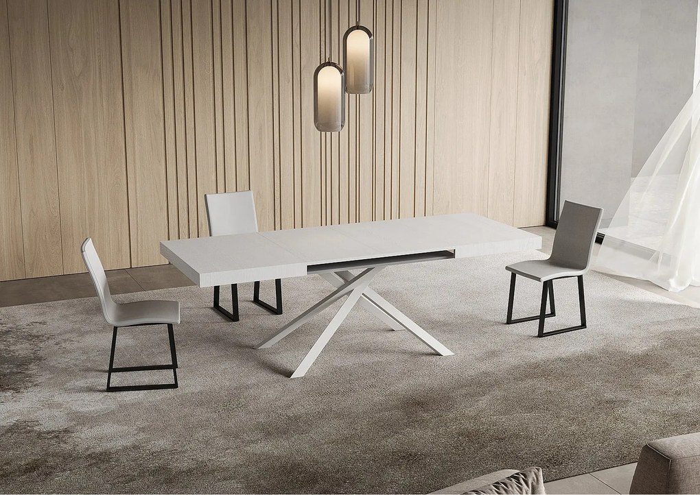 Stół rozkładany Niket 120/204x80 cm biały jesion z białymi nogami