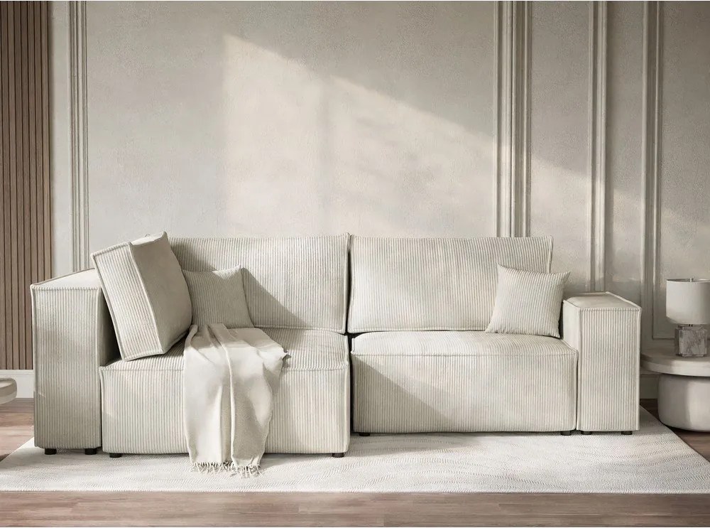 Kremowy sztruksowy rozkładany narożnik ze schowkiem (lewostronny/w kształcie litery L) Tonga – Maison de Rêve