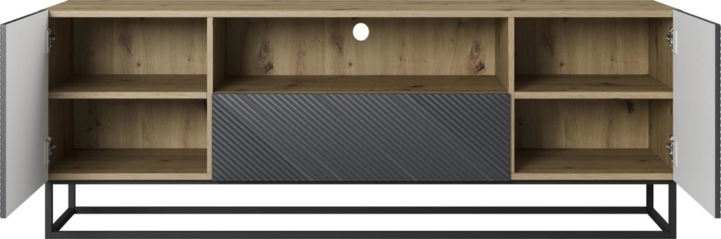 Szafka RTV Asha 167 cm z szufladą i metalowym stelażem - artisan / rivier stone mat