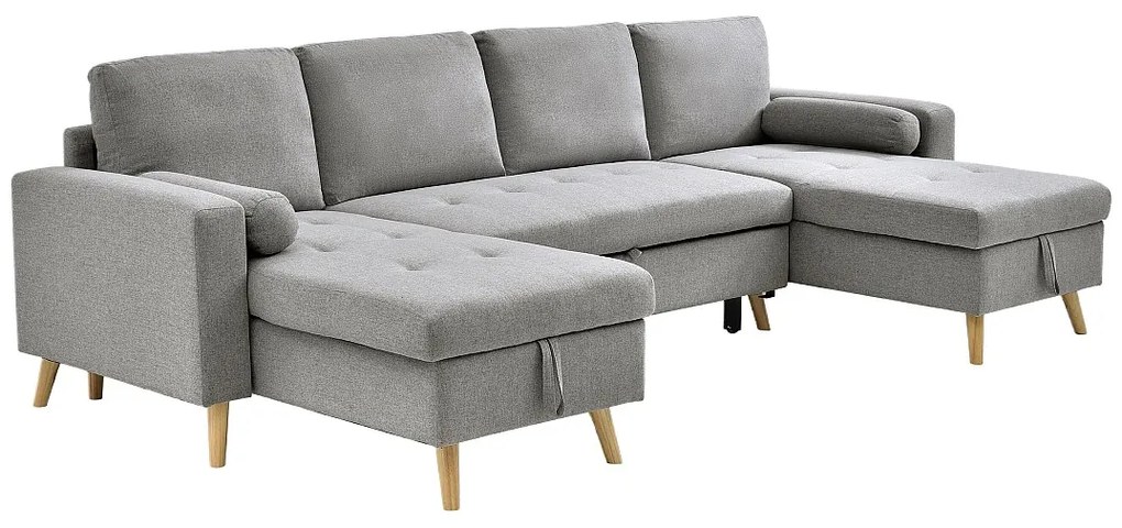 Kanapa narożna rozkładana z jasno szarej tkaniny KORI