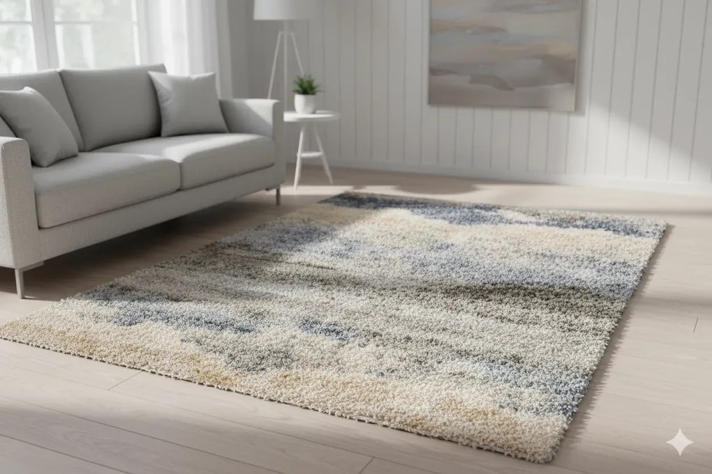 Włochaty niebieski dywan w nieregularne kształty Z1-T77