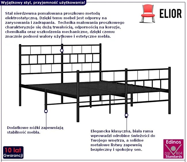 Czarne dwuosobowe metalowe łóżko 120x200 - Aretuza