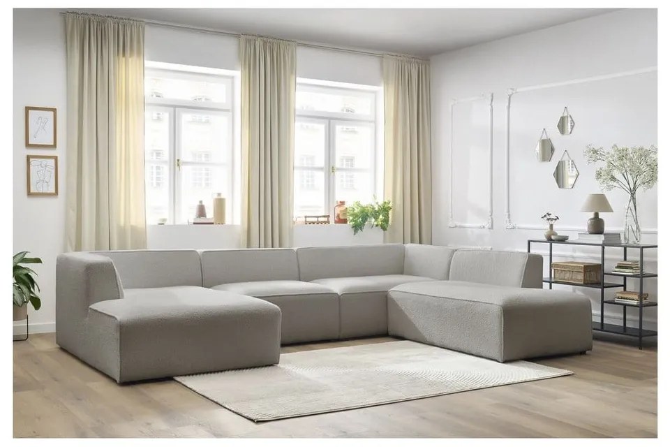 Jasnoszary narożnik modułowy z materiału bouclé (prawostronny/w kształcie litery U) Megeve – Bobochic Paris