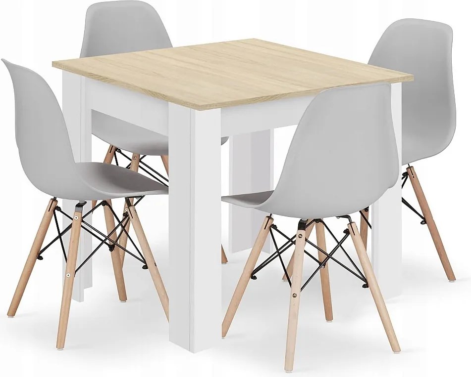 Valora ZESTAW STOŁÓW KWADRATOWYCH 80X80 Dąb Sonoma + 4 krzesła Osaka Szare x4