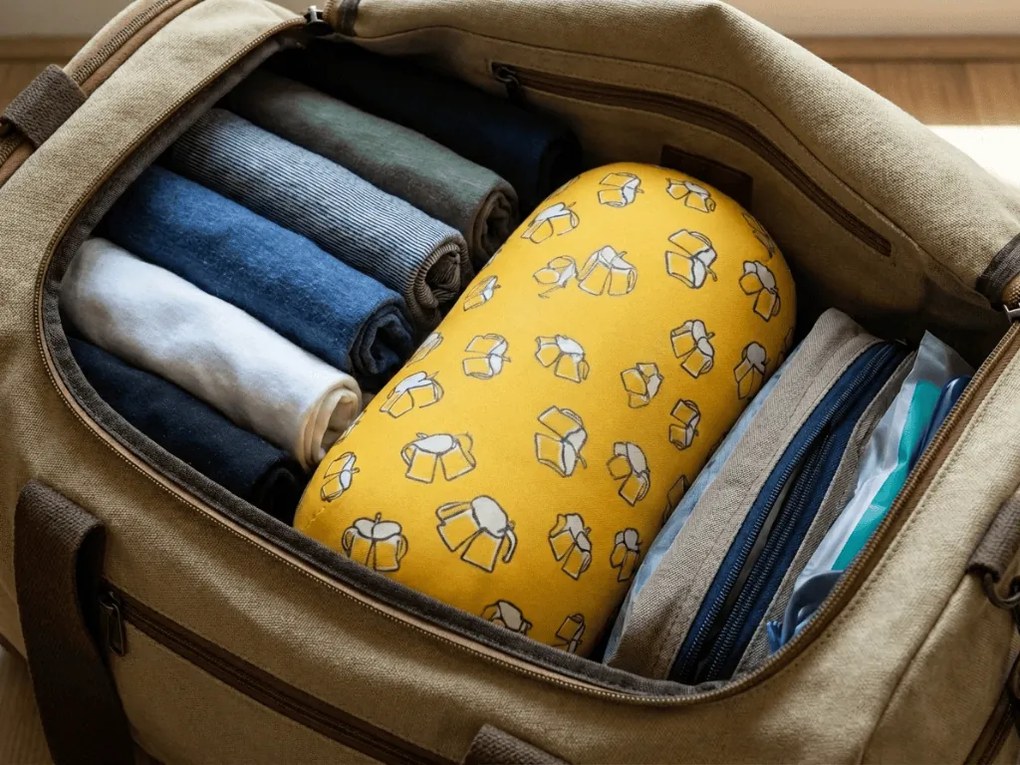 Poduszka podróżna BEER NECK ROLL 30x15 cm, żółta