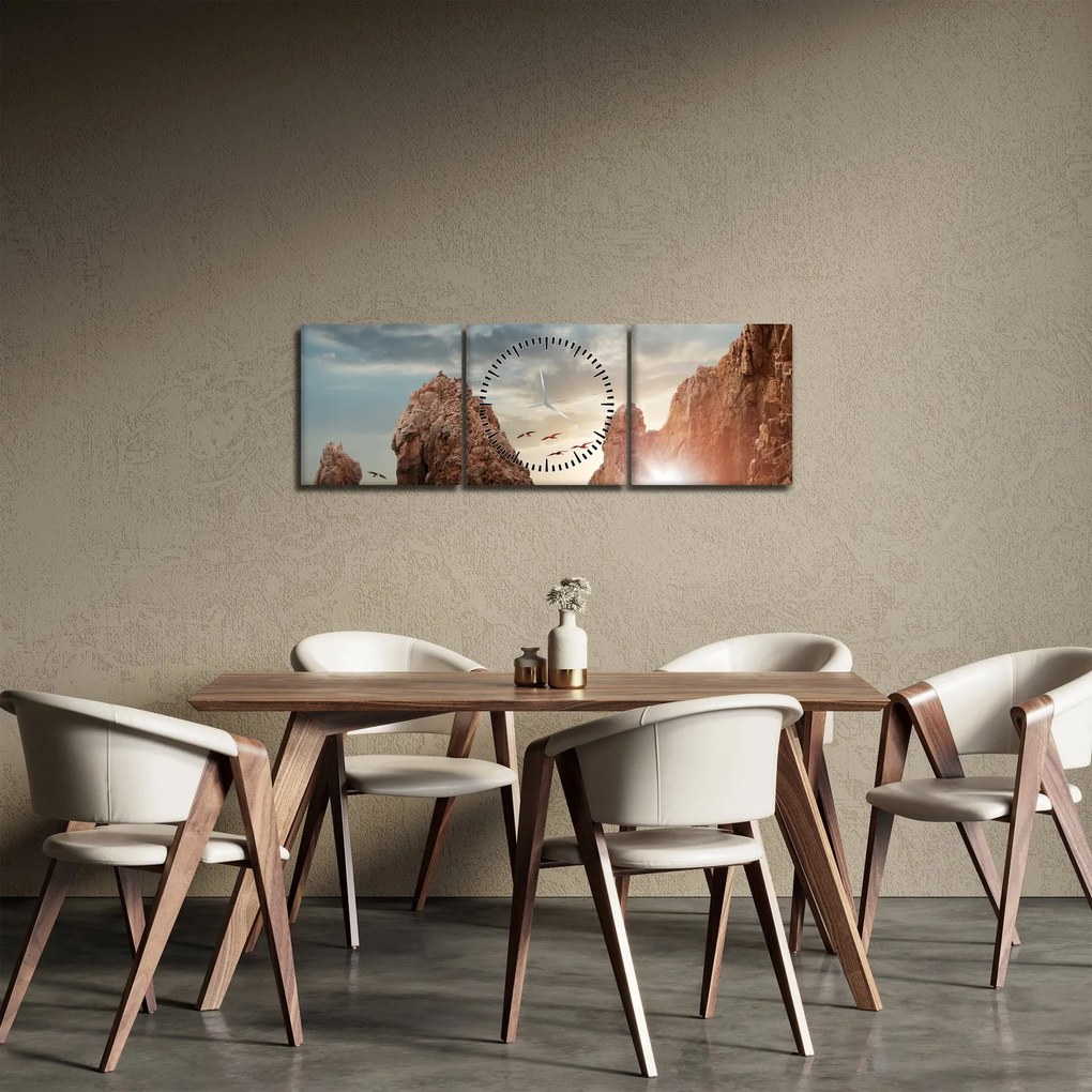 Obraz - Zachód słońca nad klifami (z zegarem) (90x30 cm)