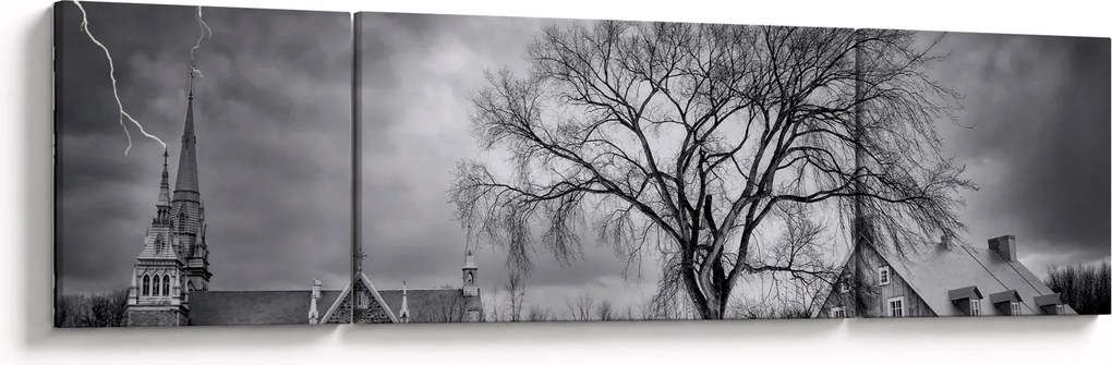 Obraz czarno - białej wioski (170x50 cm)
