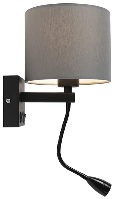 Nowoczesna lampa ścienna czarna z szarym kloszem - Brescia Nowoczesny Oswietlenie wewnetrzne