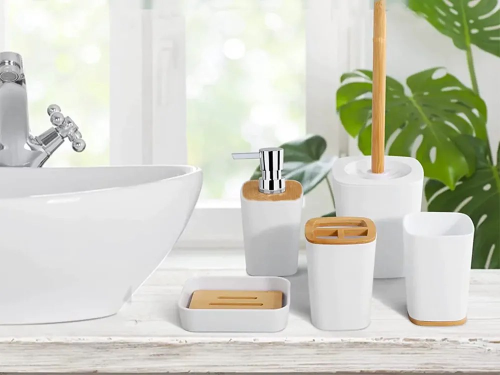 Plastowy zestaw łazienkowy BATHINO 6 sztuk - różne kolory Kolor: Szary