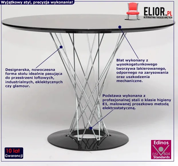 Czarny okrągły stół designerski - Praxon