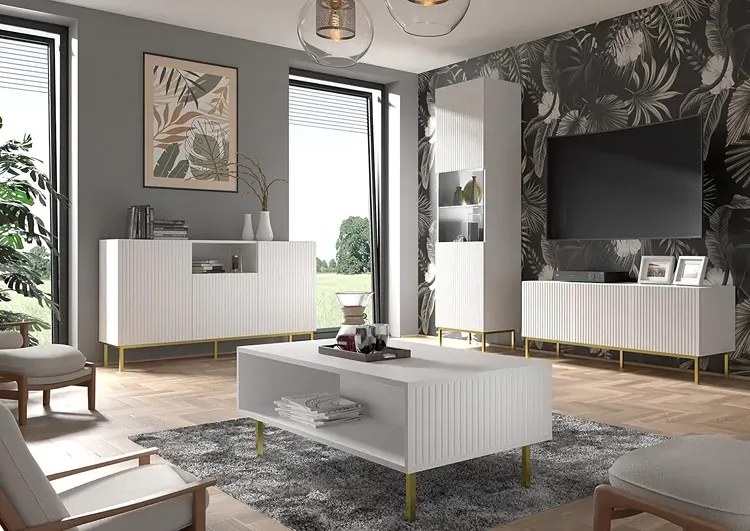 Biała witryna z lamelami glamour T7-S99