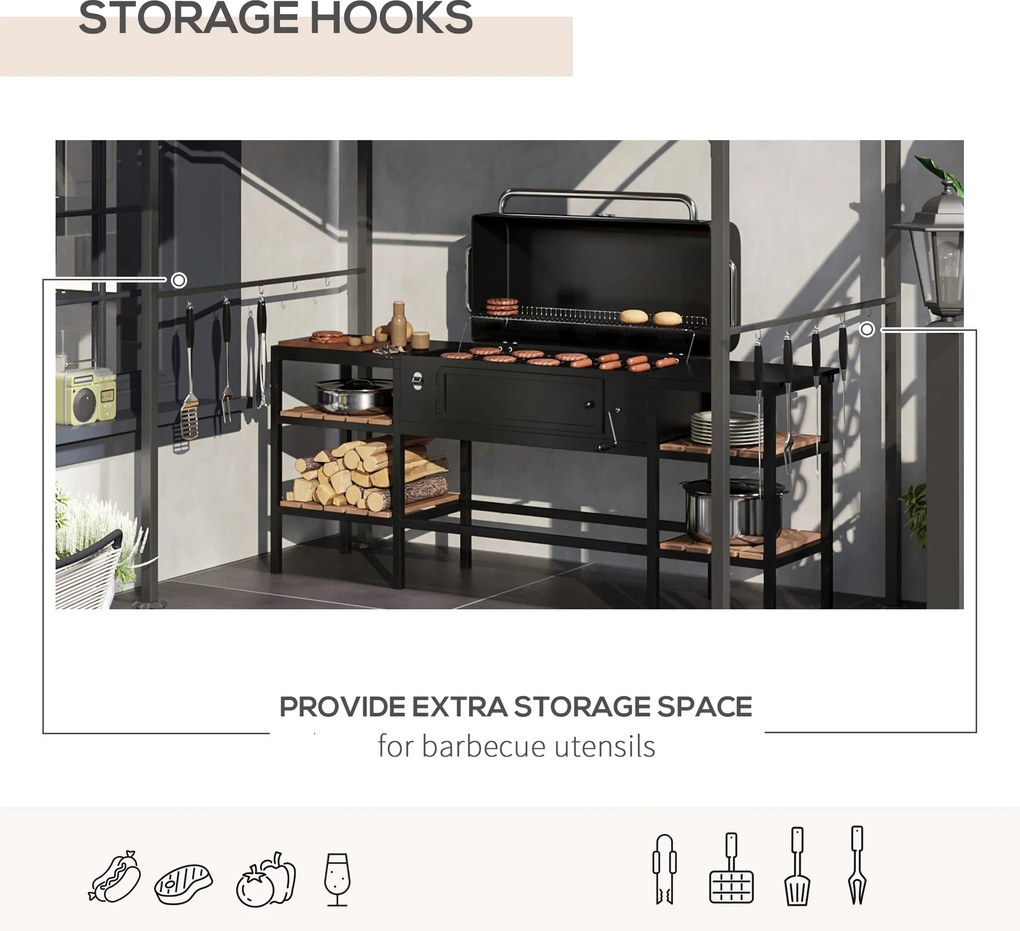 Outsunny Solidny Pawilon nad Grillem - Zadaszenie, Odporny na Deszcz, Haczyki, Stal, Beżowo-Czarny, 215x150x182/220cm