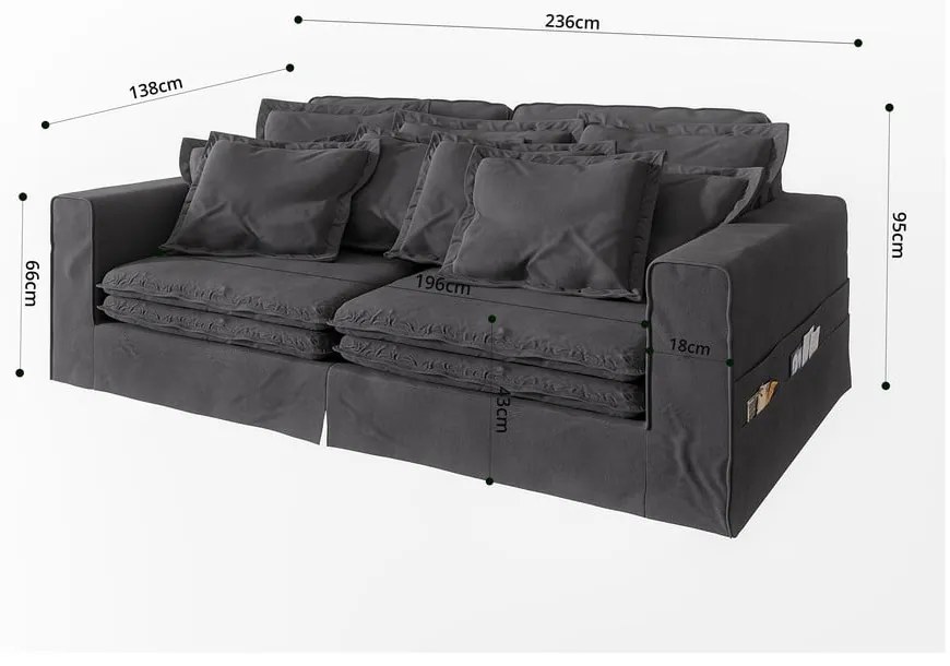 Antracytowa sofa 236 cm Nora – Ropez
