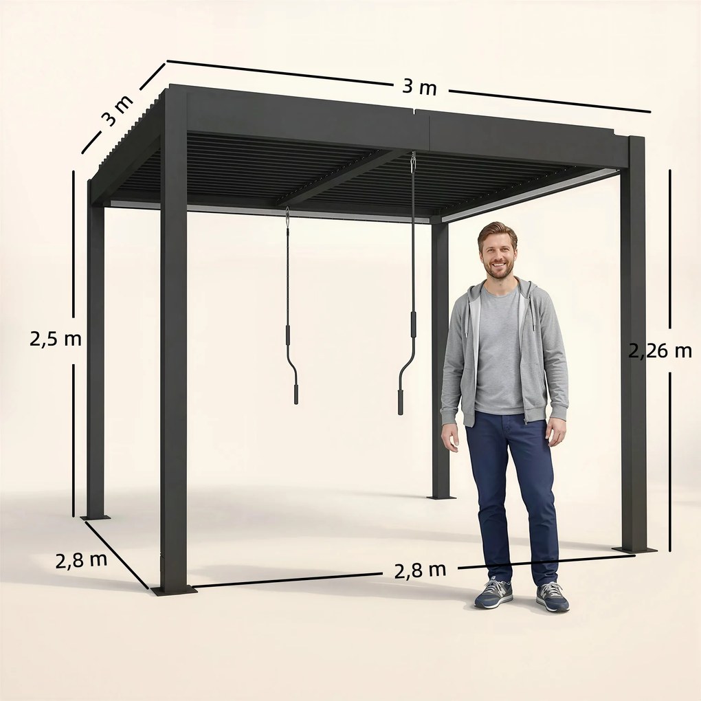 Outsunny pergola ogrodowa 3x3 m aluminiowa z oświetleniem LED regulowany dach lamelowy pilot sterowanie | Aosom PL