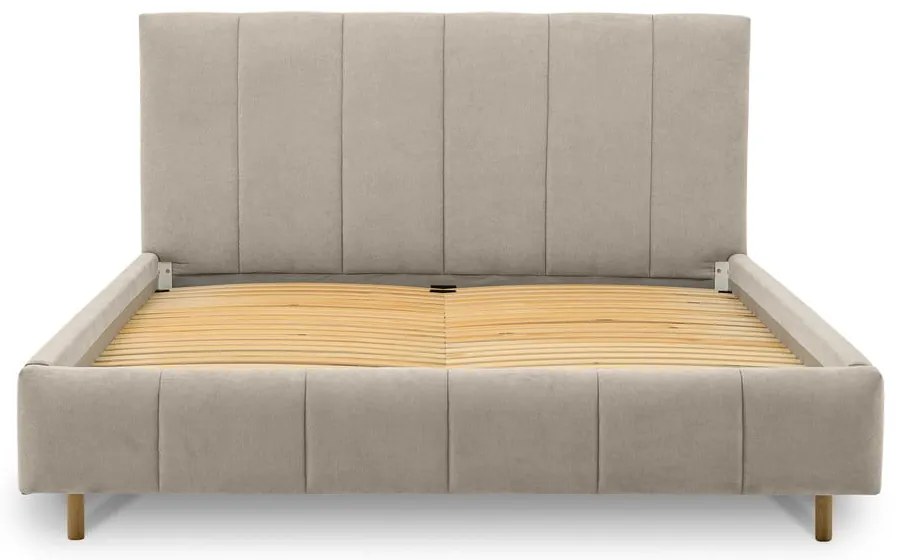 Beżowe tapicerowane łóżko dwuosobowe ze stelażem 160x200 cm Zee – Scandic