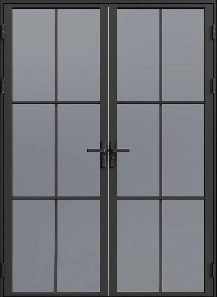 Drzwi kompletne 2-skrzydłowe dwustronne z aluminium i dymionego szkła hartowanego – 2 x W204 x S93 cm – Czarny – SEROTO