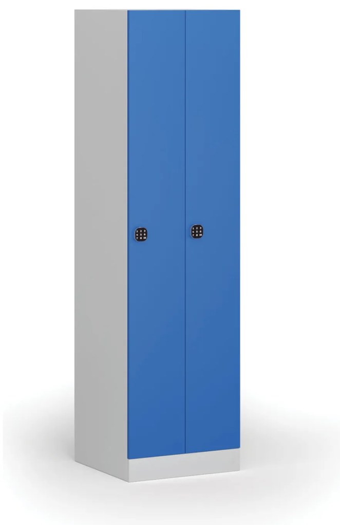 Szafka ubraniowa wąska, 2-drzwiowa, 1850 x 500 x 500 mm, demontaż, zamek kodowy, drzwi niebieskie